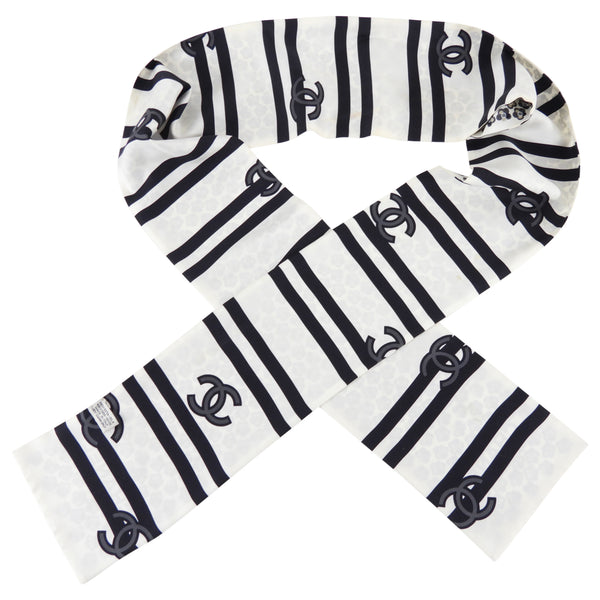 CHANEL Black White Silk CC Twilly Scarf Bandeau – AYAINLOVE