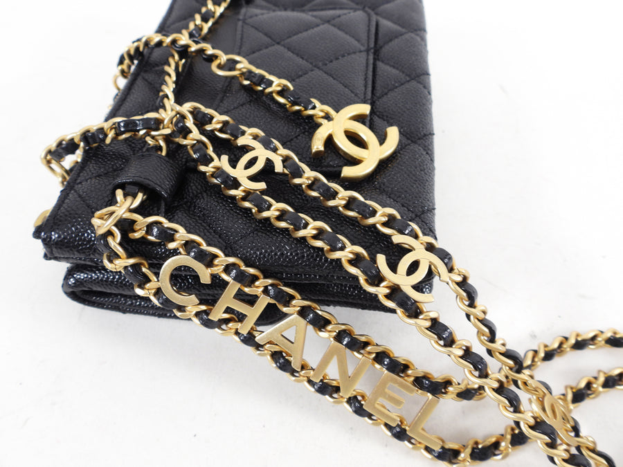 Chanel 22S Black Caviar Gold Logo Chain Belt Bag