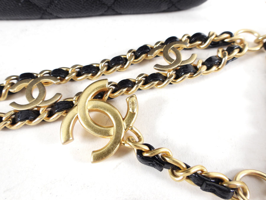 Chanel 22S Black Caviar Gold Logo Chain Belt Bag