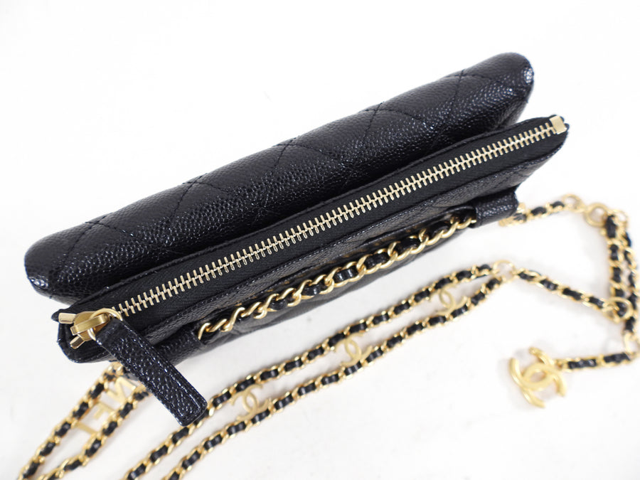 Chanel 22S Black Caviar Gold Logo Chain Belt Bag