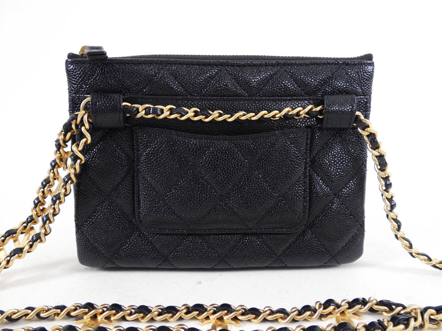 Chanel 22S Black Caviar Gold Logo Chain Belt Bag