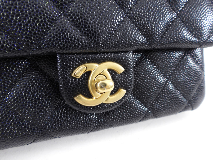 Chanel 22S Black Caviar Gold Logo Chain Belt Bag