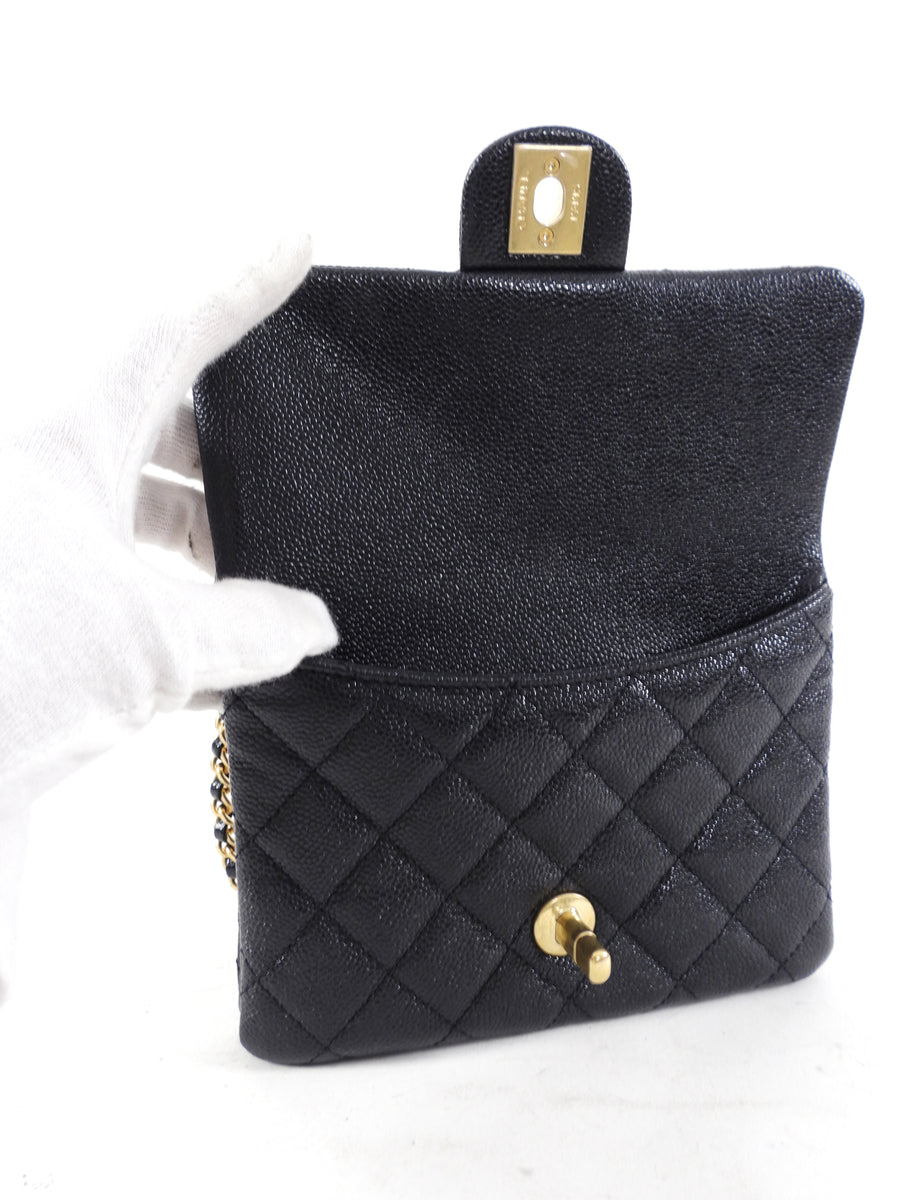 Chanel 22S Black Caviar Gold Logo Chain Belt Bag