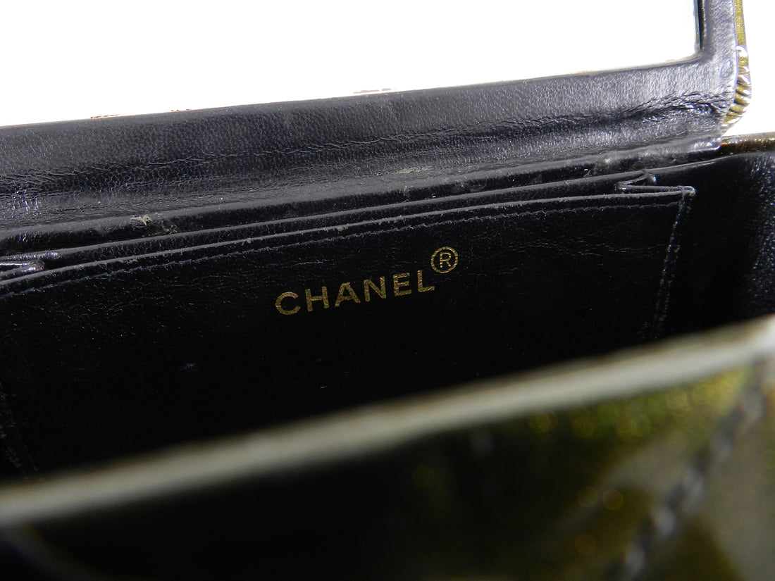  Chanel Vintage 1994 Olive Green Patent Vanity Case Bag