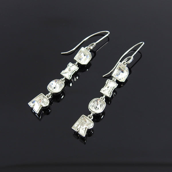 Christian Dior Rhinestone Crystal Logo Letter Drop Earrings