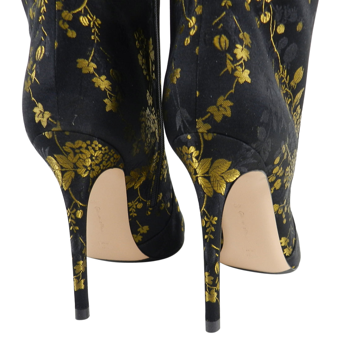 Gianvito Rossi Yellow Floral Over the Knee Brocade Boots - 40