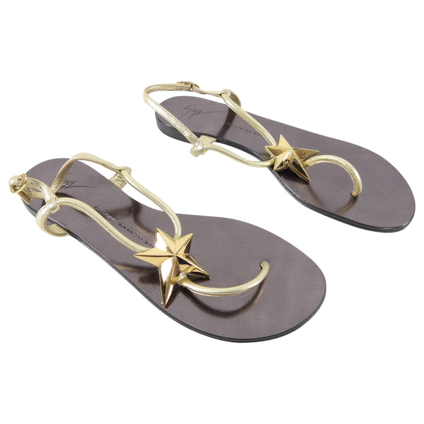 Giuseppe Zanotti Gold Leather Star Flat Sandals - 38.5 / 8 – I MISS