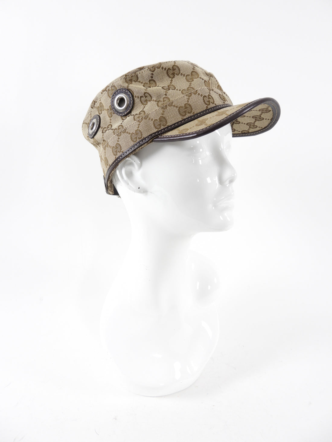 Gucci Brown Monogram Canvas Newsboy Hat with Grommets