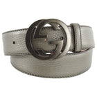Gucci GG Logo Buckle Pewter Leather Belt - 40 / L