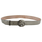 Gucci GG Logo Buckle Pewter Leather Belt - 40 / L