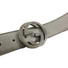 Gucci GG Logo Buckle Pewter Leather Belt - 40 / L