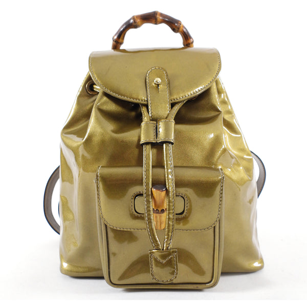 Gucci Vintage Bronze Patent Bamboo Mini Backpack – I MISS YOU