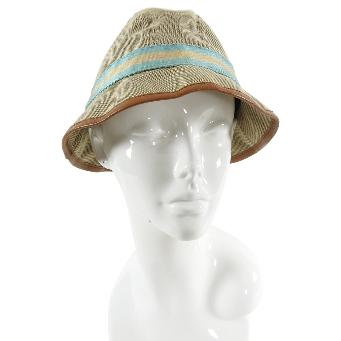 Gucci Beige GG Logo Web Stripe Bucket Hat - S
