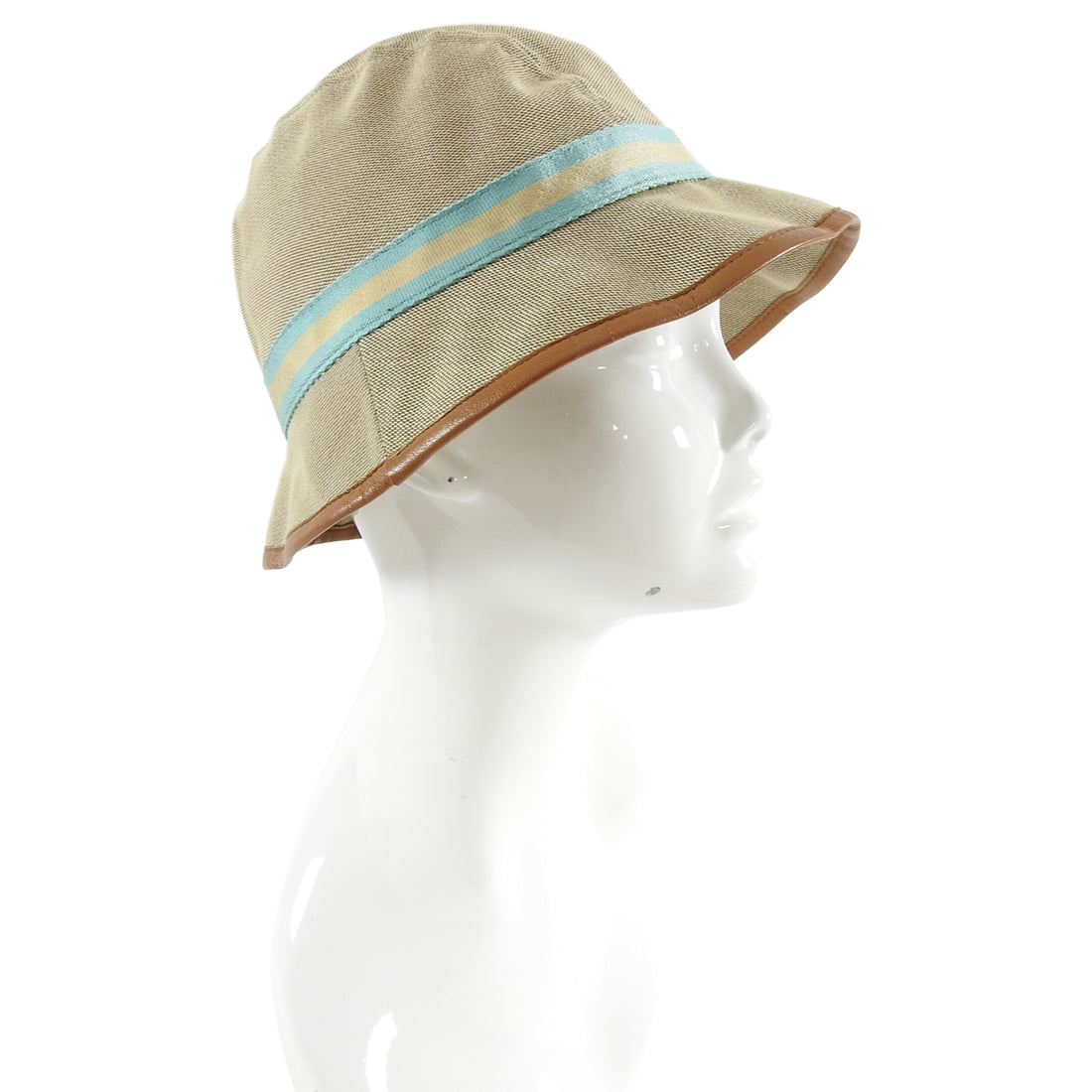 Gucci Beige GG Logo Web Stripe Bucket Hat - S