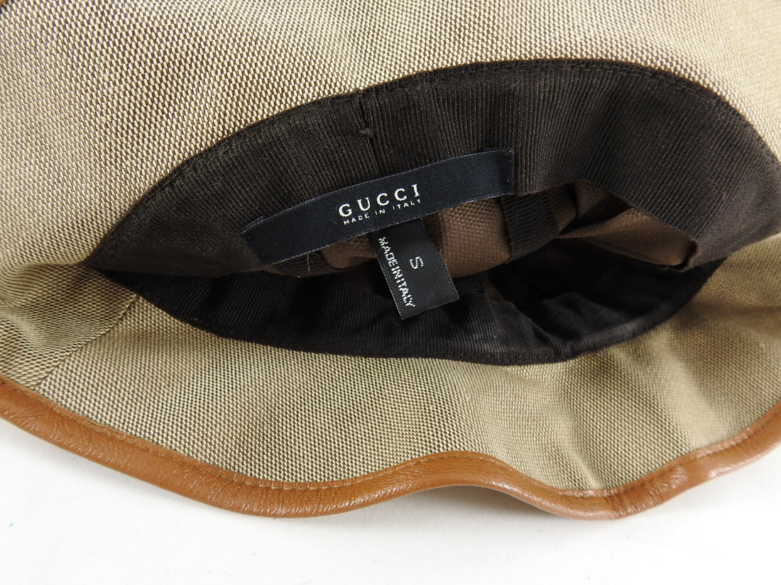 Gucci Beige GG Logo Web Stripe Bucket Hat - S