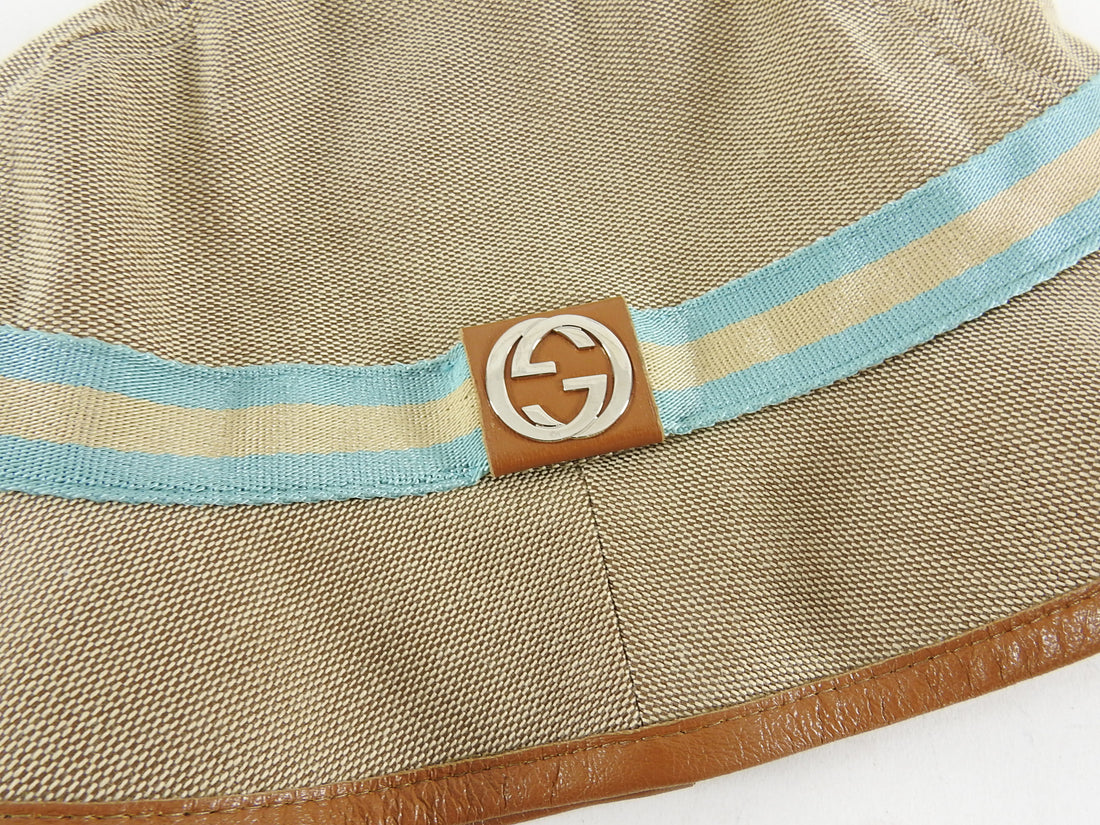 Gucci Beige GG Logo Web Stripe Bucket Hat - S