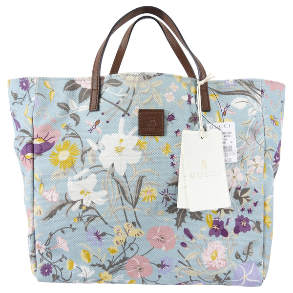 GUCCI Tote Bag 284721 Floral print tote Kids line canvas/leather cream –