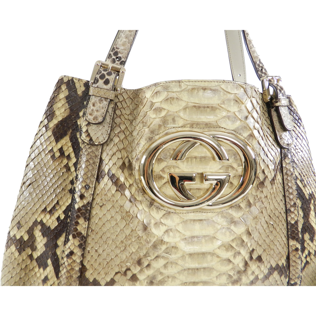 Gucci Natural Python Britt Medium GG Logo Tote Bag