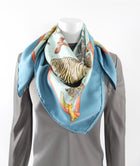 Hermes Tendresse Feline Blue Jungle Cat Silk Scarf 90cm