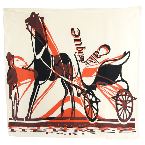 Hermes Elastique Caleche Ivory and Red Silk 90cm Scarf – I MISS