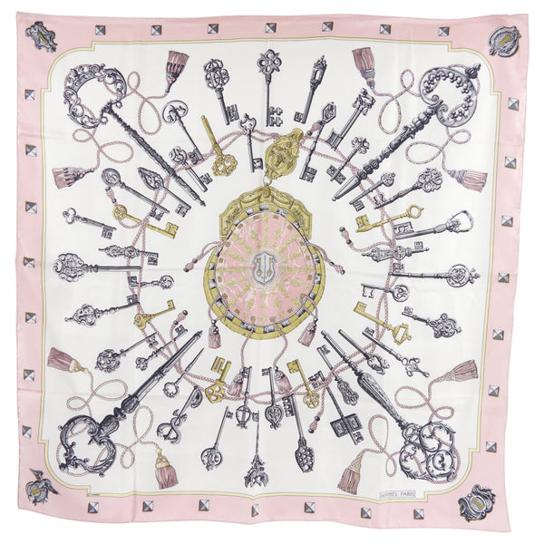 Les Cles Hermes Silk Scarf White and Black