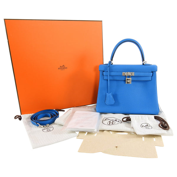 Kelly 25 leather handbag Hermès Blue in Leather - 33088689