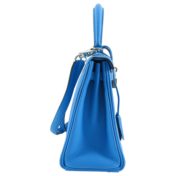 Hermes Kelly 25 Blue Orage Y7 Togo Leather Handstitched SHW