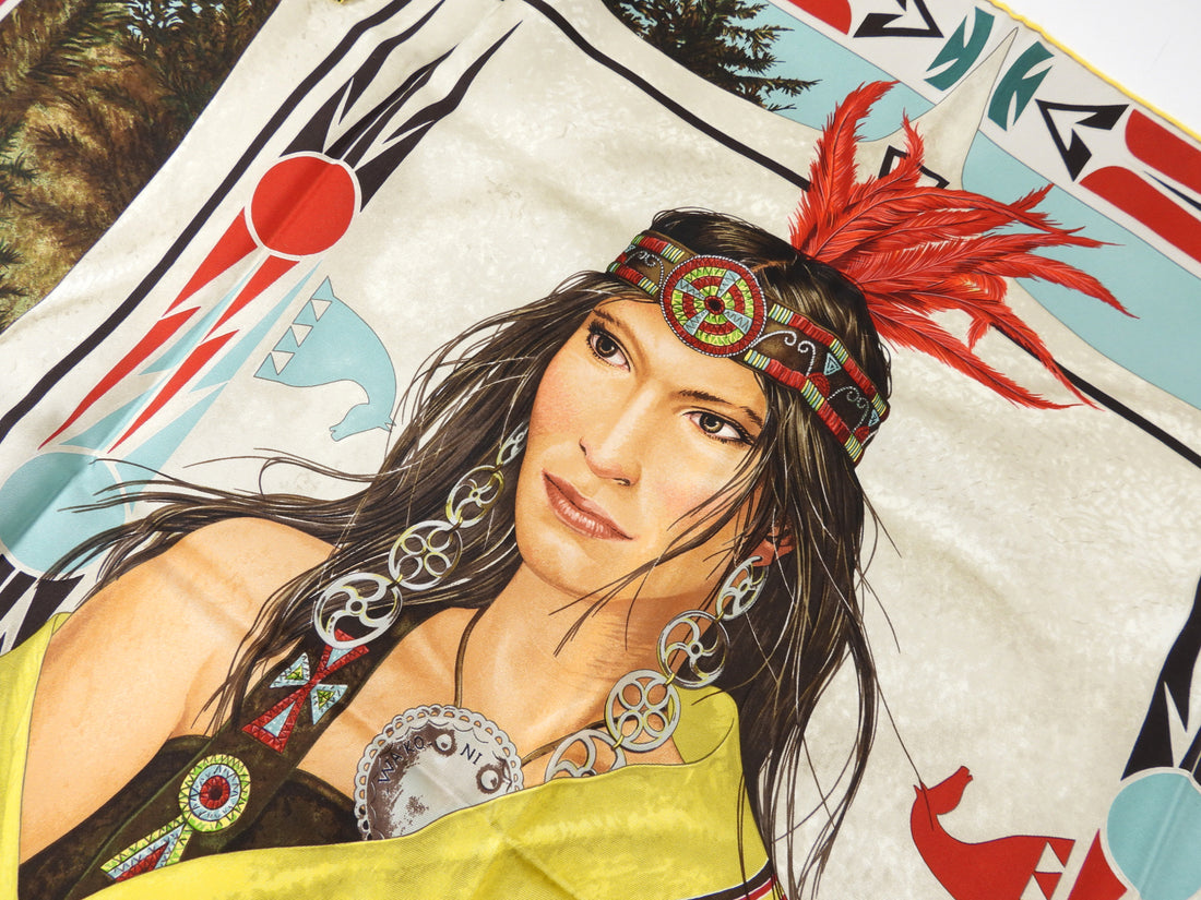 Hermes Wako-Ni Native American Woman 90cm Silk Scarf