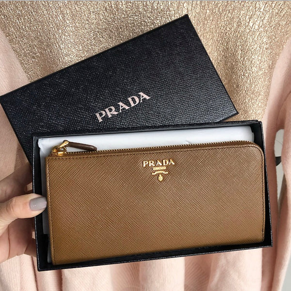 Prada Saffiano Leather Wallet-on-Chain, Brown (Cannella)