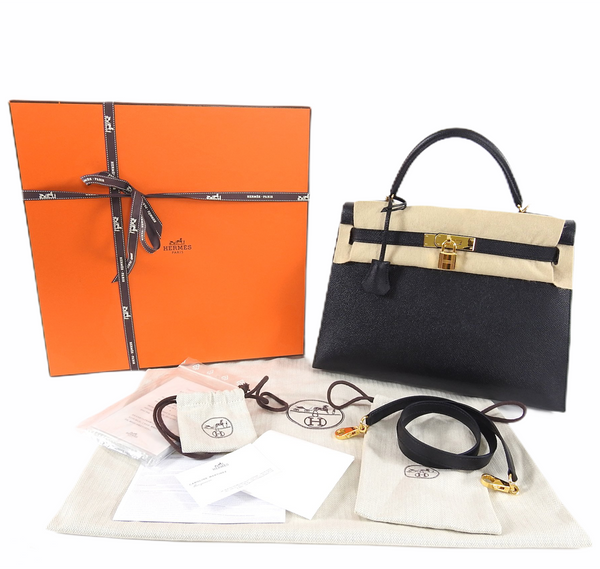 Kelly 32 cloth handbag Hermès Black in Cloth - 35802434