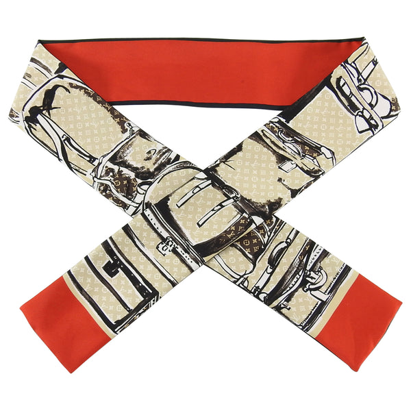 Authenticated used Louis Vuitton Louis Vuitton Bandeau Trunk Narrow Scarf Beige x Red M73964, Adult Unisex, Size: One Size