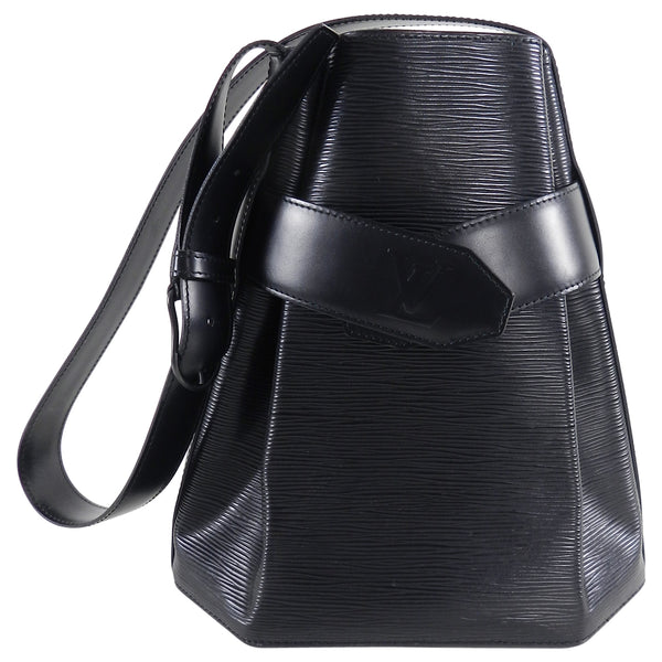 LOUIS VUITTON 90s Black Epi Sac D'ePaule Twist Bucket Bag MM — Garment