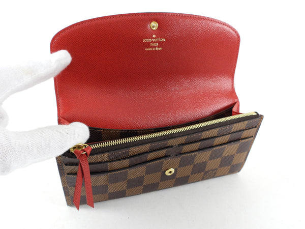 Louis Vuitton Damier Ebene & Red Leather Emilie Wallet, myGemma, SG