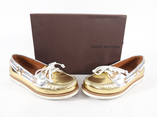 Louis Vuitton Metallic Gold And Silver Leather Marina Boat Loafers Size 39 Louis  Vuitton