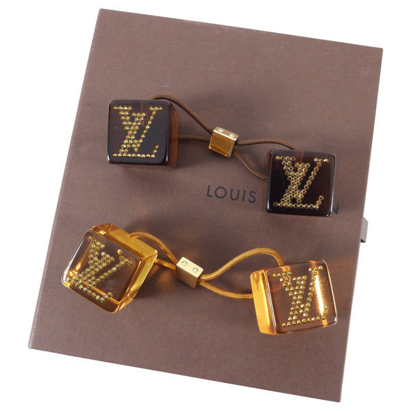 Louis Vuitton hair tie cube set of 2 black clear logo Used Japan