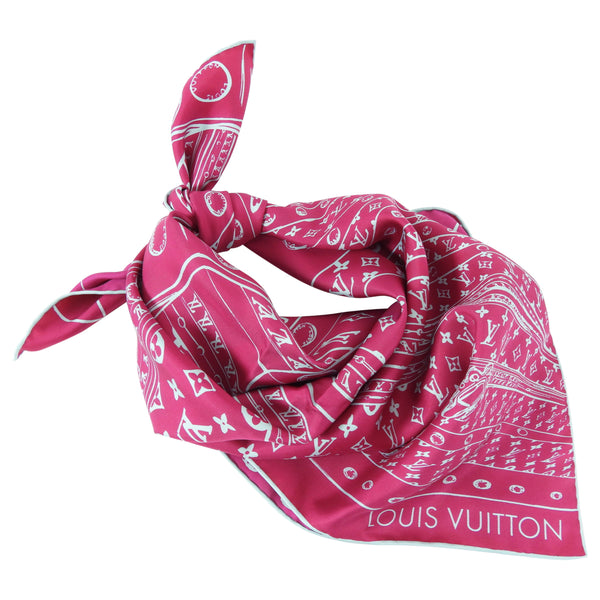 Louis Vuitton Scarf Monogram Trunks Luggage Blue Red Pink Silk