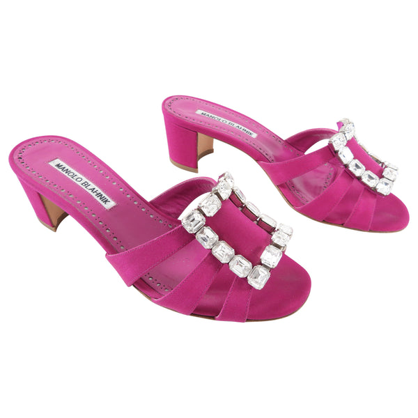 Manolo Blahnik Iluna Crystal Fuchsia Sandals - 37 / 7