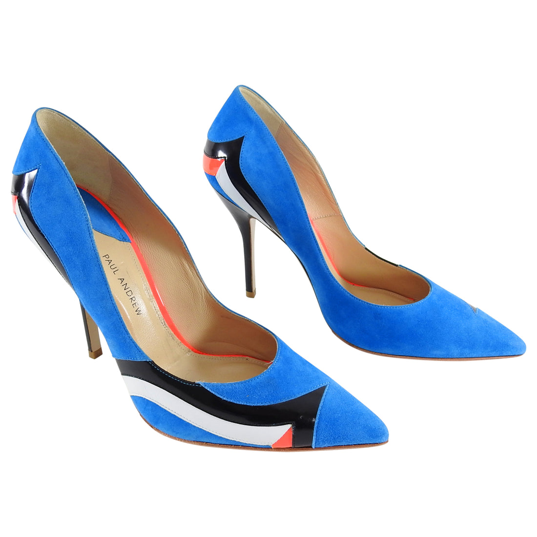 Paul Andrew Blue Suede and Orange Neon Patent Pumps - 9.5