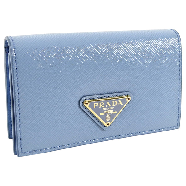 Prada Astrale Blue Saffiano Leather Swallow Print Snap Bifold Wallet 1MV204