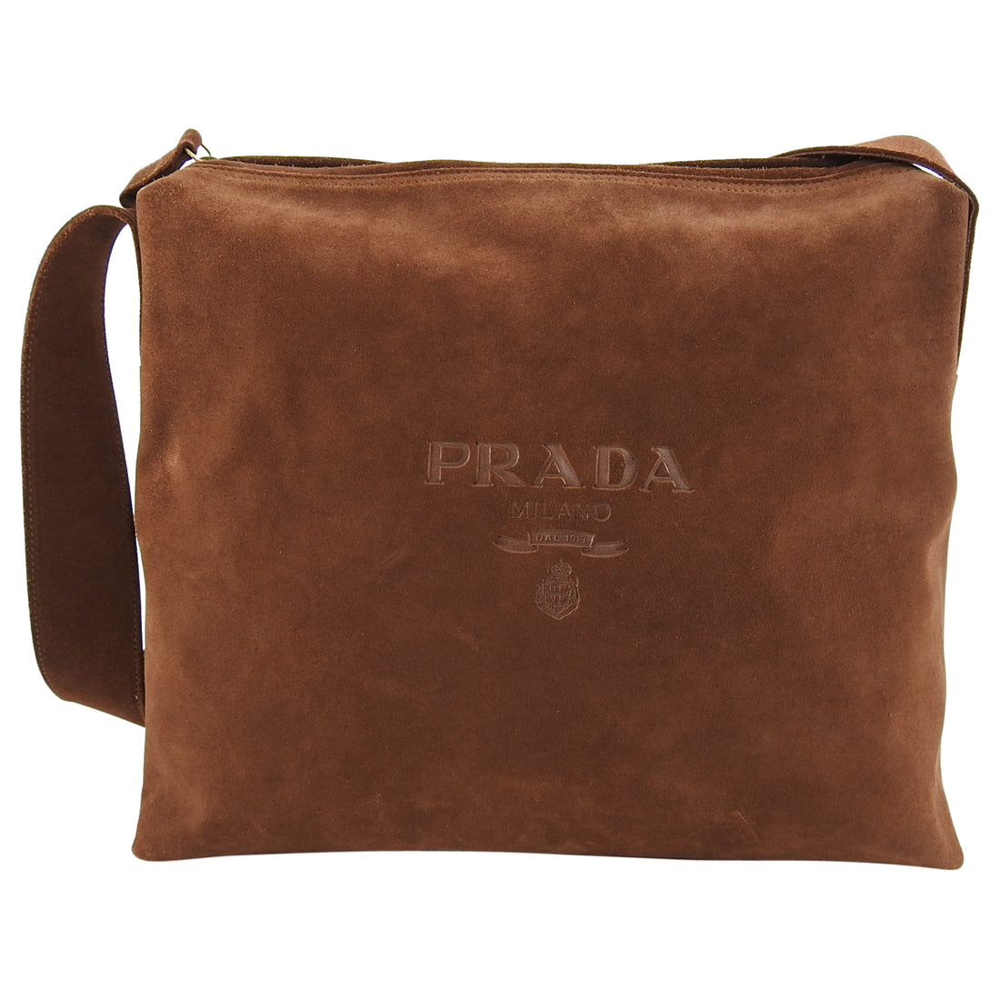 Prada Brown Suede Logo Shoulder Shopper Bag