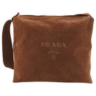 Prada Brown Suede Logo Shoulder Shopper Bag