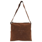 Prada Brown Suede Logo Shoulder Shopper Bag
