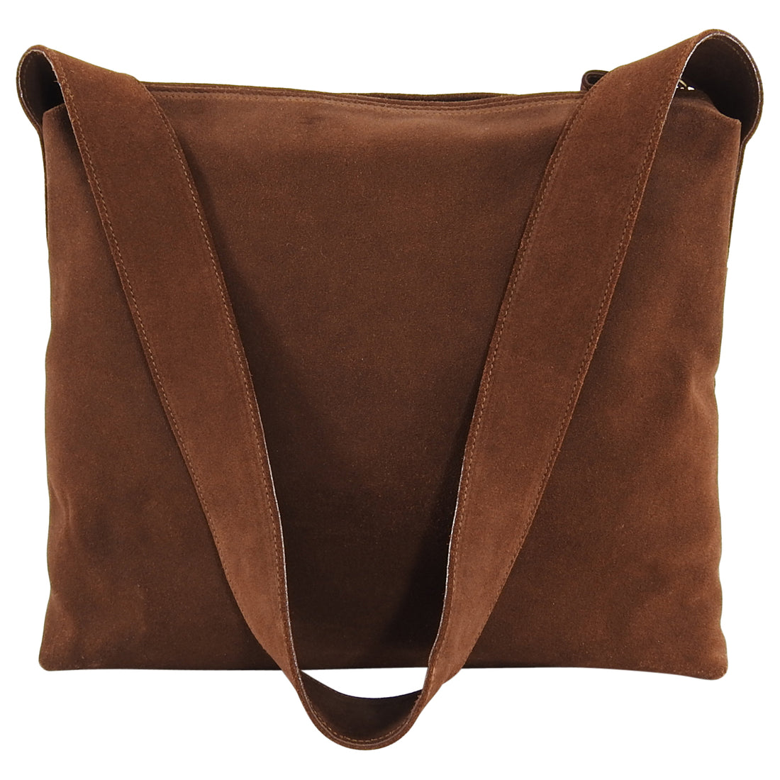 Prada Brown Suede Logo Shoulder Shopper Bag