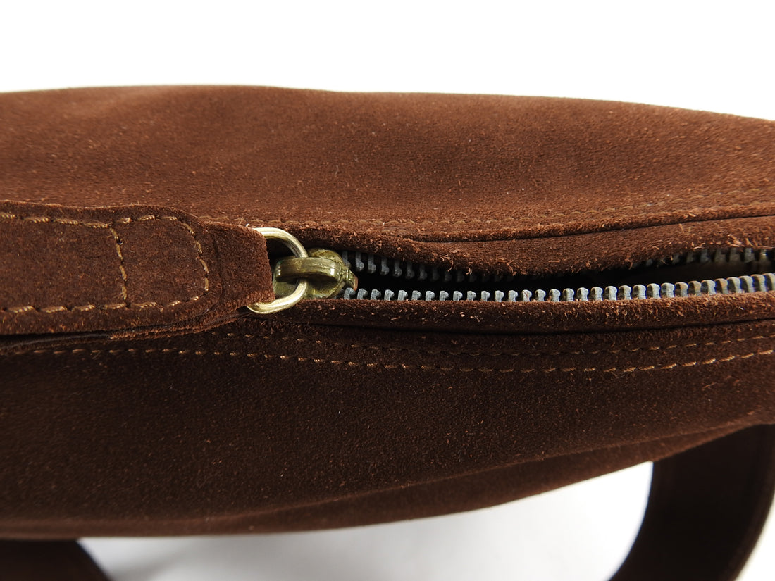 Prada Brown Suede Logo Shoulder Shopper Bag