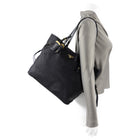 Prada Tessuto Black Nylon Saffiano Trim Tote Bag