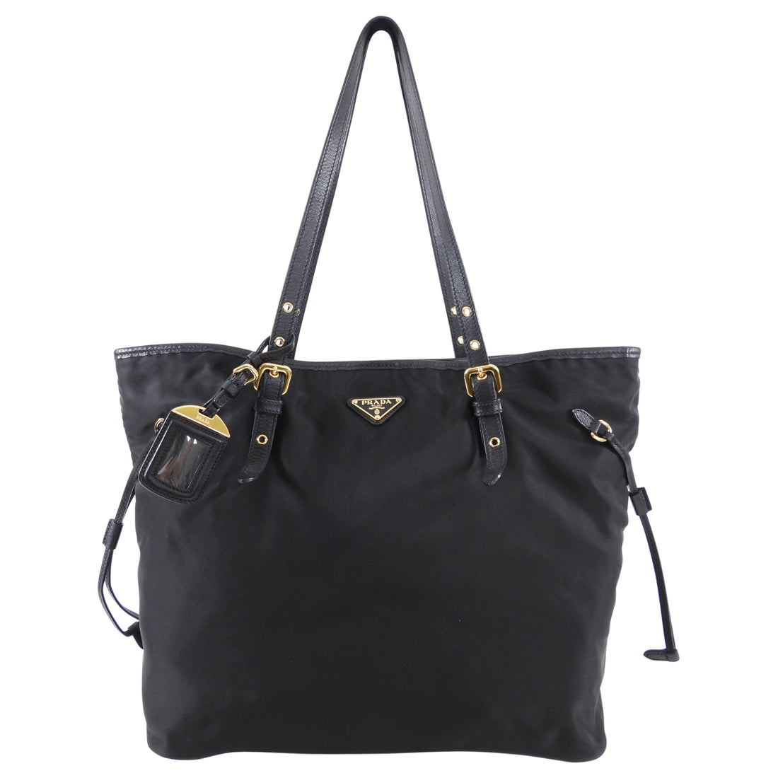Prada Tessuto Black Nylon Saffiano Trim Tote Bag
