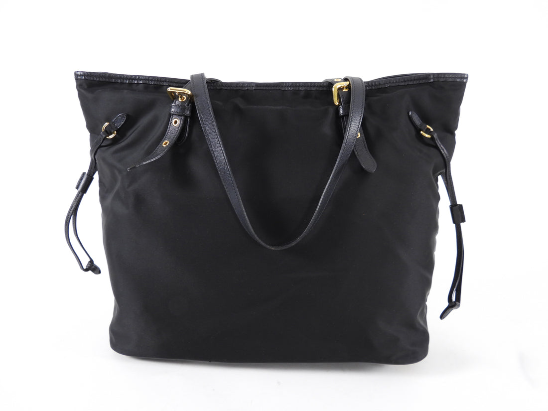 Prada Tessuto Black Nylon Saffiano Trim Tote Bag