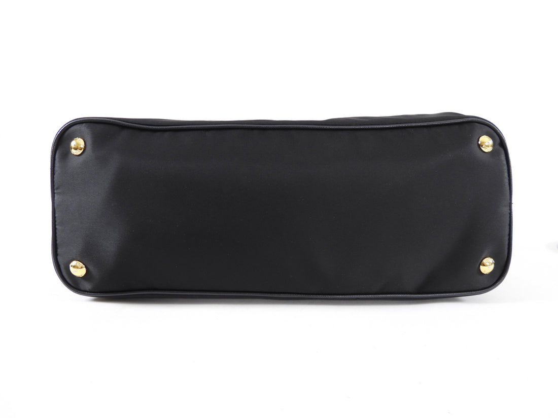 Prada Tessuto Black Nylon Saffiano Trim Tote Bag