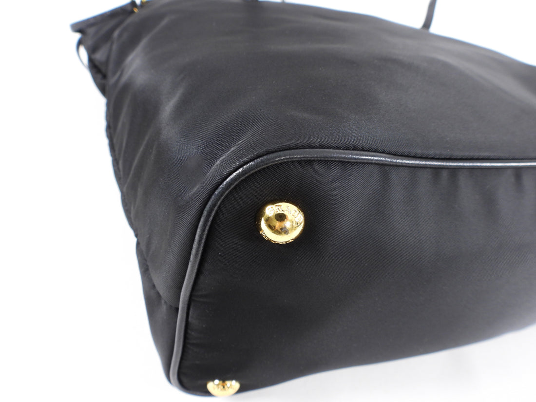 Prada Tessuto Black Nylon Saffiano Trim Tote Bag