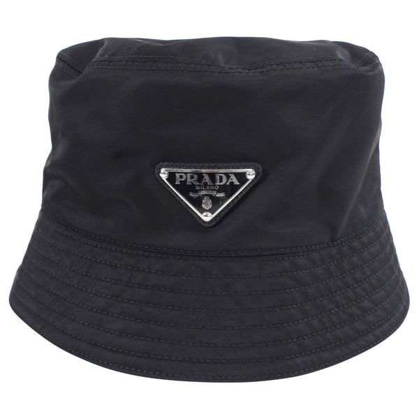 Prada Black Re-Nylon Tessuto Bucket Hat with Logo Plaque – I